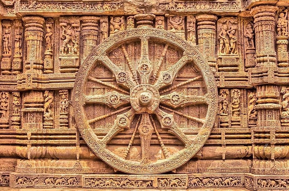 Stone Chakra Wheel on a building