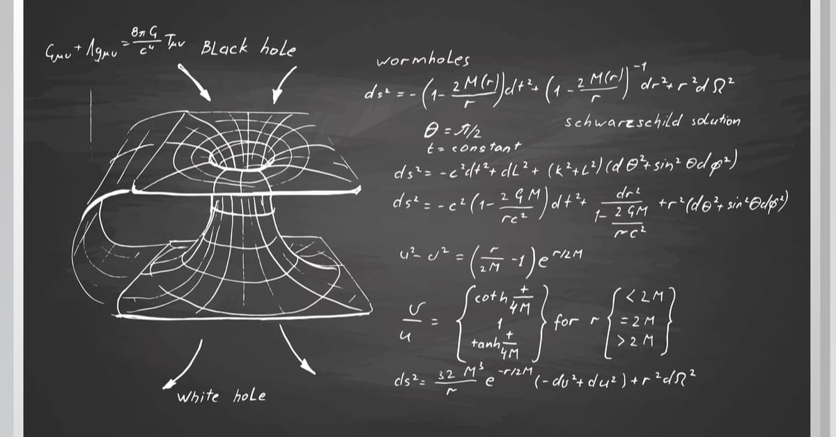 Math equations on a chalk board relating to black holes