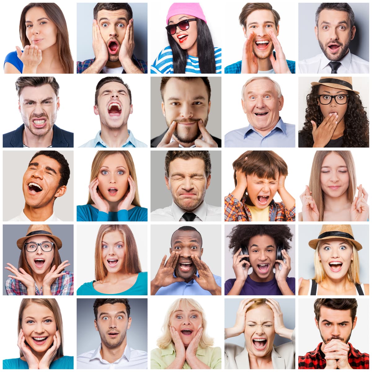 collage of people displaying various emotions