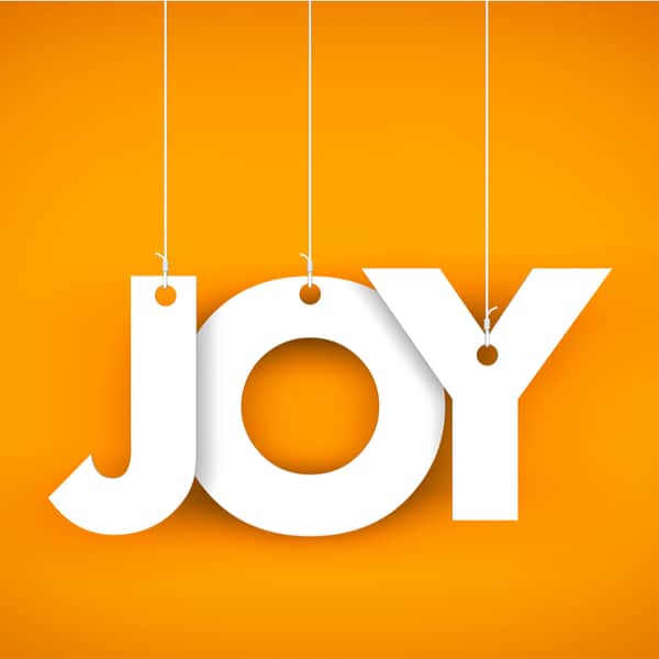 The word JOY hanging on the ropes on an orange background