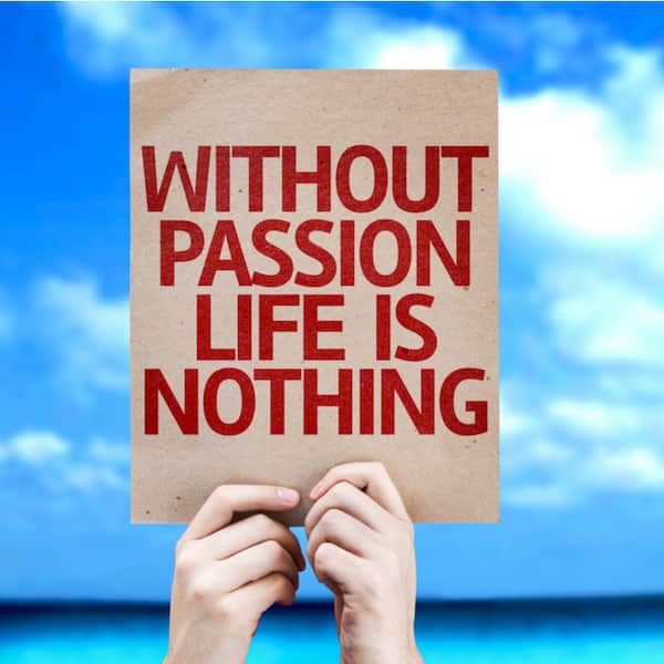 without passion life is nothing card with a beach on background
