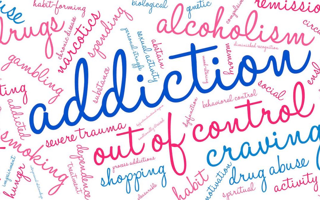 Addiction word cloud on a white background