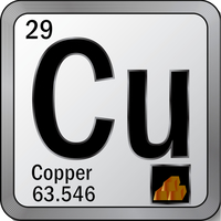 Copper or Cu periodic table element icon on silver metallic button vector illustration