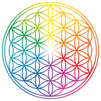 Flower of Life in rainbow colors. Geometrical figure, spiritual symbol, Sacred Geometry. Overlapping circles forming a flower like pattern with symmetrical structure.