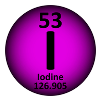 Periodic table element iodine icon on white background.