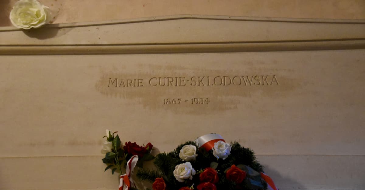 Tombstone of Marie Curie Sklodowzka in the crypt of the pantheon in Paris