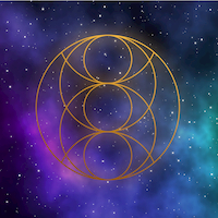 Gold piscis eye trinity sign in the universe with cosmos and star field.