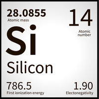 Silicon chemical element with first ionization energy, atomic mass and electronegativity values