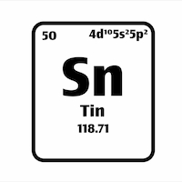 tin (Sn) button on black and white background on the periodic table of elements with atomic number or a chemistry science concept or experiment.