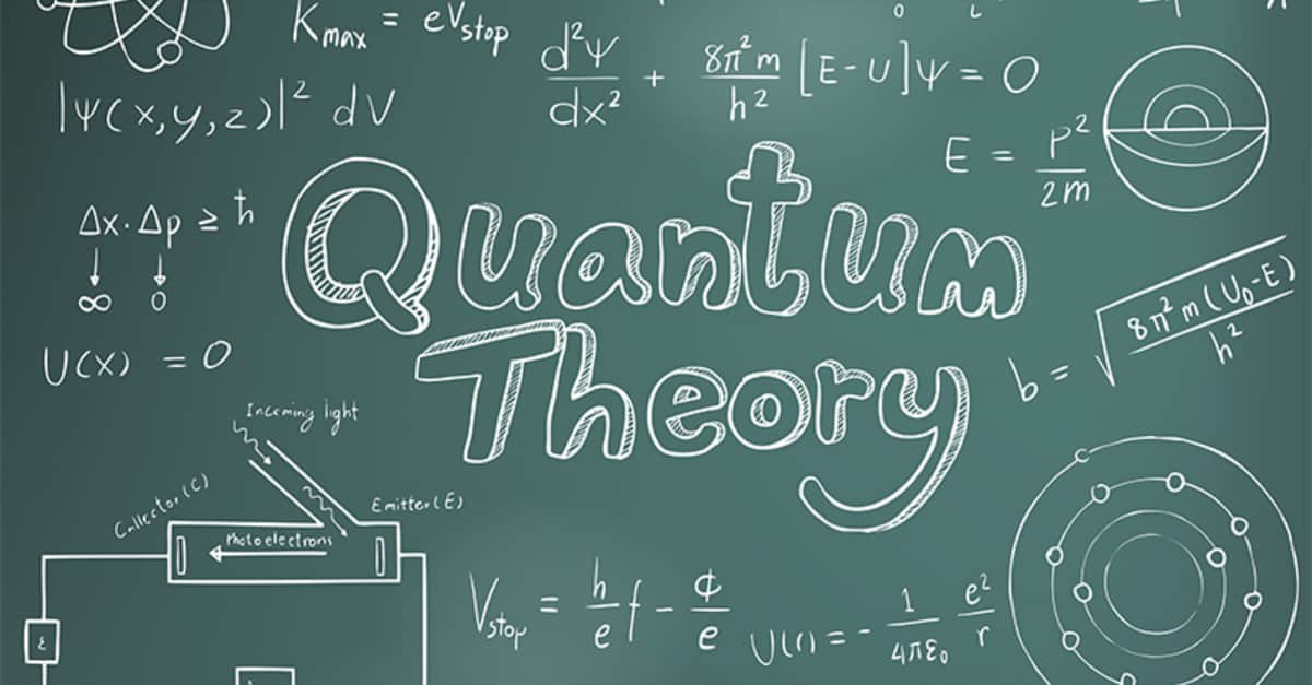 Quantum theory law and physics mathematical formula handwriting icon on blackboard