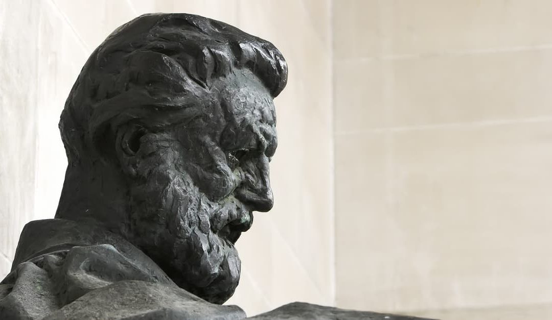 Side view of statue of Alexander Graham Bell