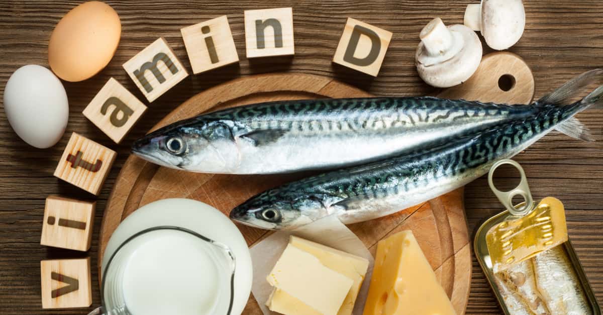 Foods rich in natural vitamins such as fish, eggs, cheese, milk, butter, mushrooms, canned sardines