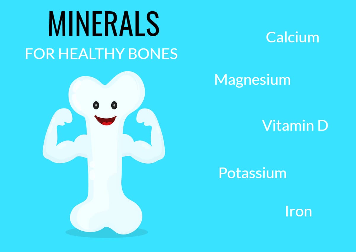 Minerals for healthy bones with cartoon bone
