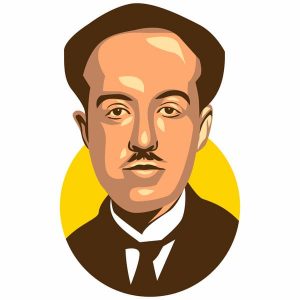 Caricature of Louis de Broglie one of modern physics leading fathers