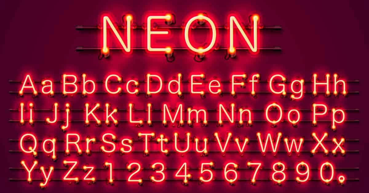 English alphabet and numbers neon sign