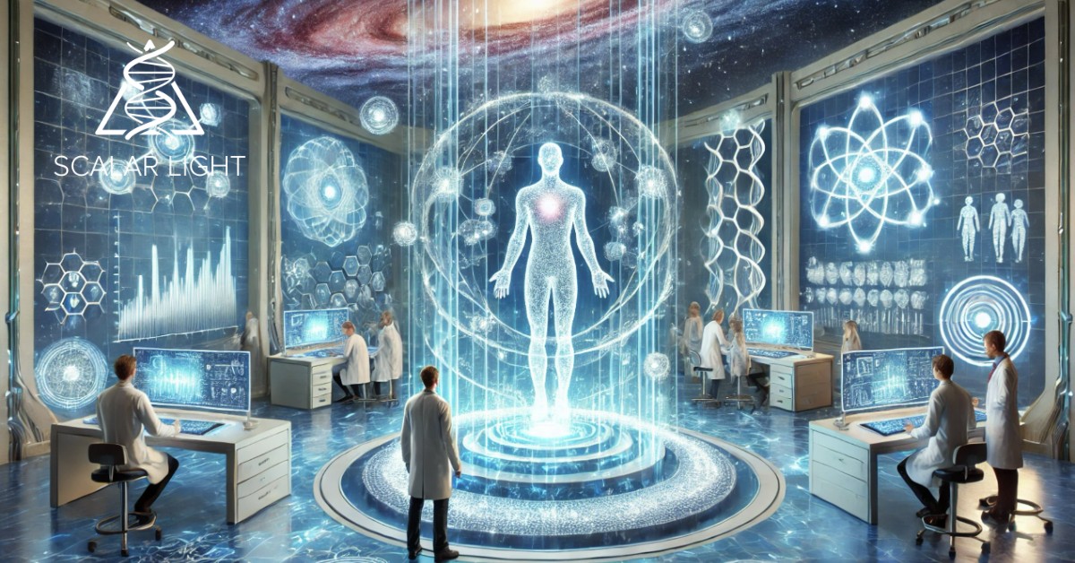 The Science Behind Scalar Energy and Healing, blending advanced research with the ethereal nature of scalar energy.